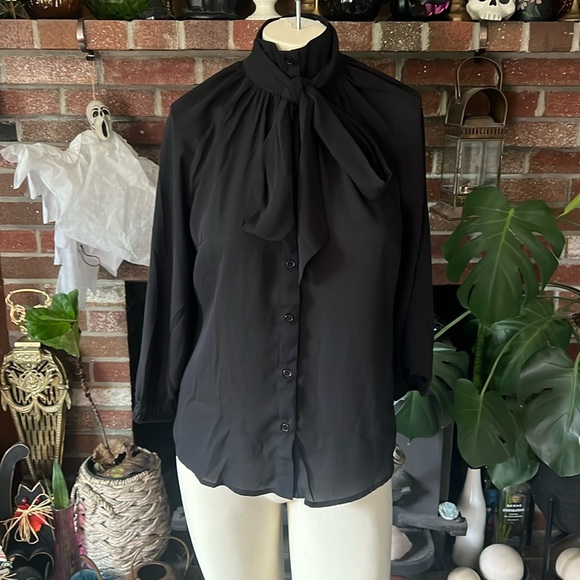 NY&Co Secretary Pu55y Bow Blouse 3/4 Sleeve - Picture 1 of 5